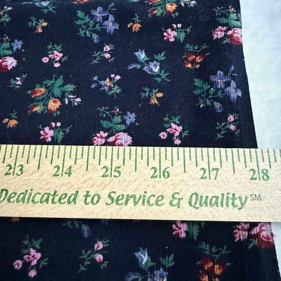 Vtg Pinwale Cotton Corduroy Pink Orange Blue Floral on Navy Blue Fabric 2 1/4yd - Picture 3 of 5